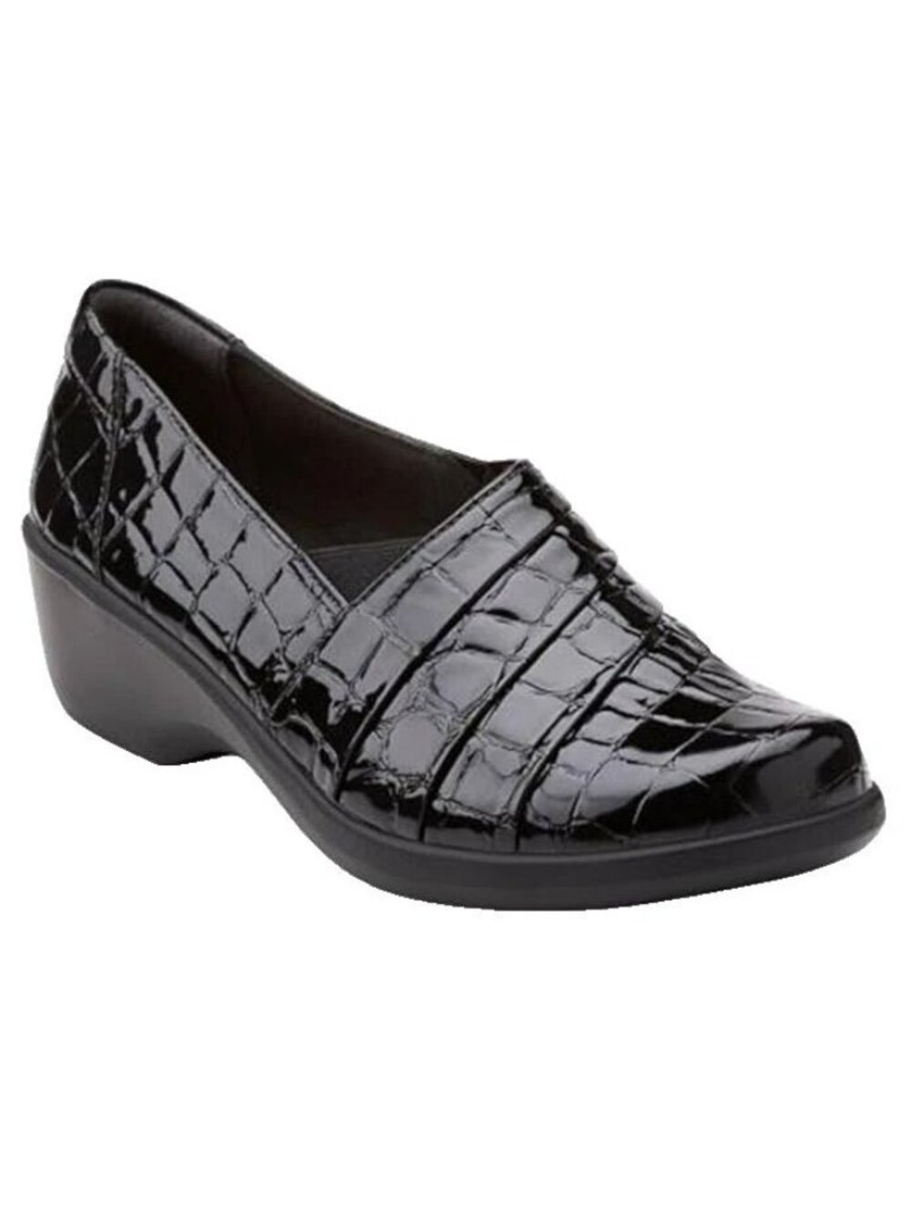 CLARKS ESHA ESSY BLACK MOC CROC EMBOSSED SLIP ON SHOES W/ CUSHIONED INSOLES 9.5M